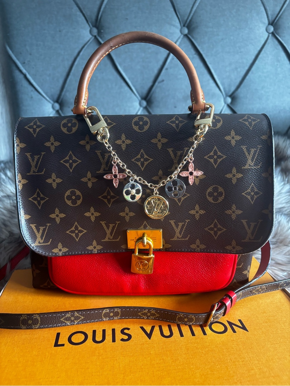 Louis Vuitton Marignan in Monogram Canvas Satchel with Red Leather Pocket